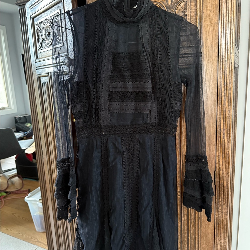 Jonathan Simkhai Sheer Black Long Sleeve Dress